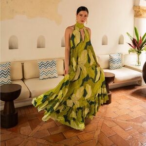 NWT Vicky Tcherassi Azul Green Leaf Print Dress